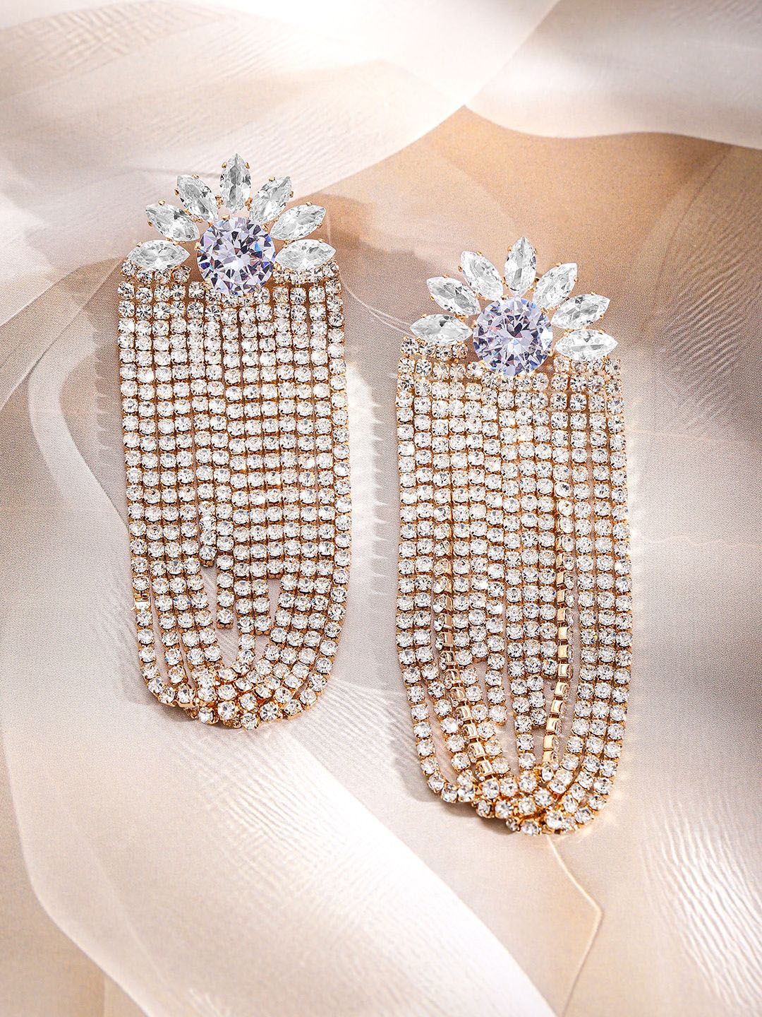 Dhiyona RJ Women's 18K Gold-Plated Crystal Stone Studded Floral Shaped Drop Earrings