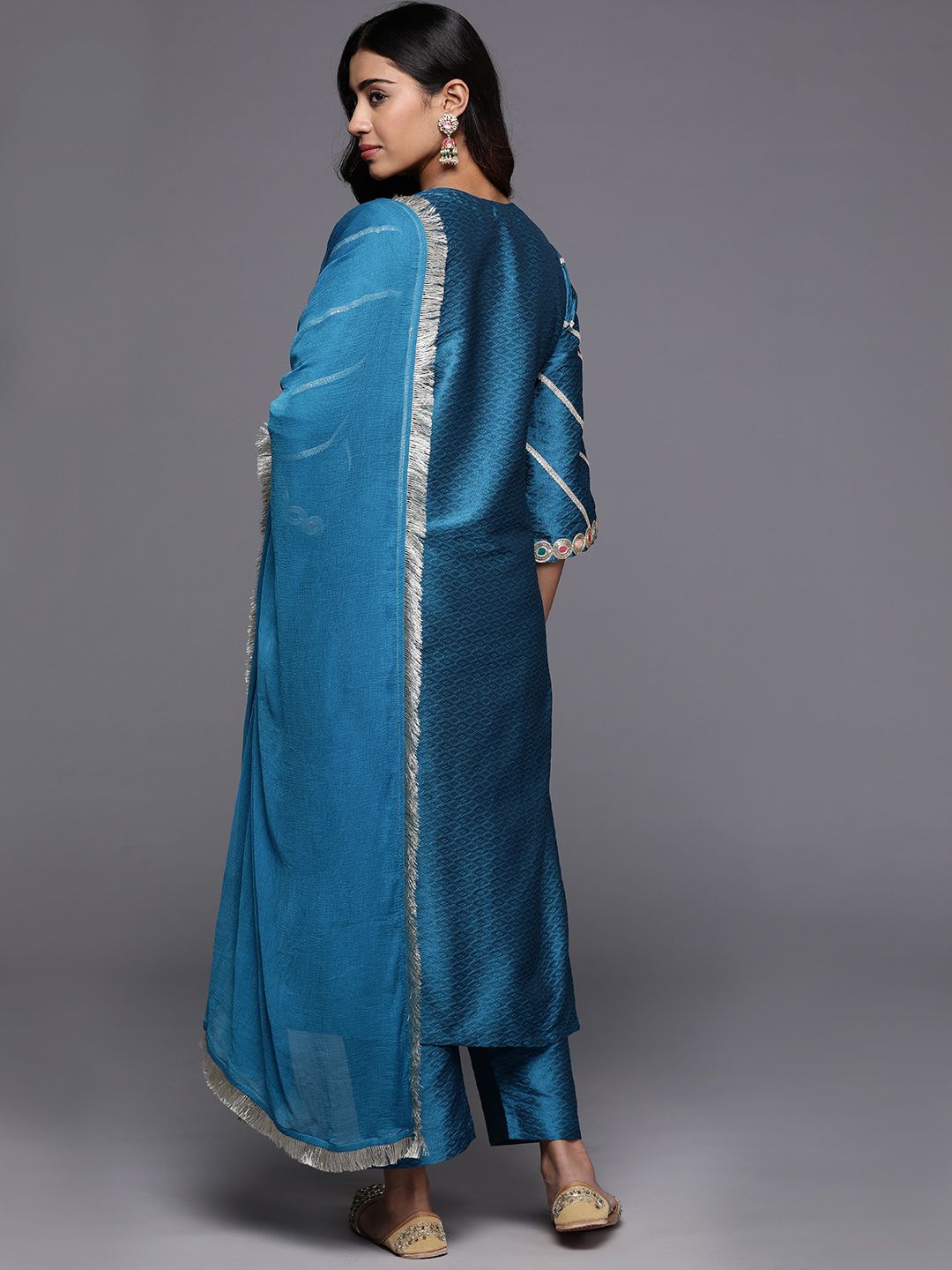 Dhiyona VA Women'sEthnic Motifs Embroidered Regular Sequinned Kurta with Trousers & Dupatta