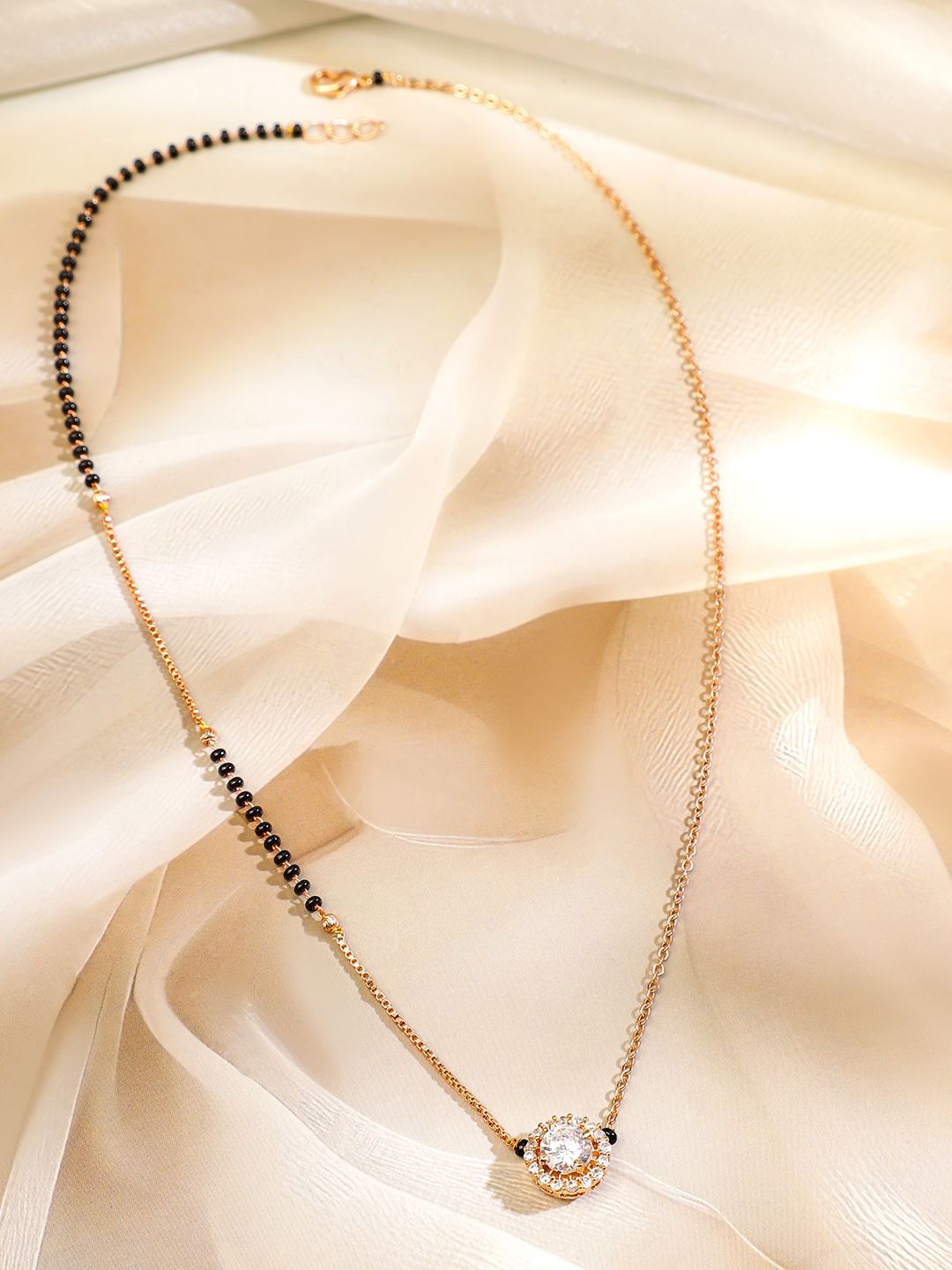 Dhiyona RJ Women's 18K Rose Gold-Plated Cubic Zirconia Studded Round Pendant Mangalsutra Chain