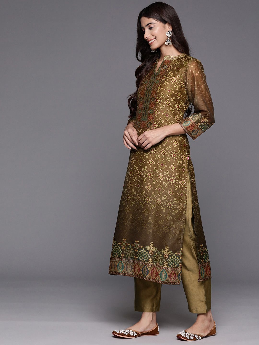 Dhiyona VA Women'sEthnic Motifs Printed Regular Chanderi Silk Kurta with Trousers & Dupatta