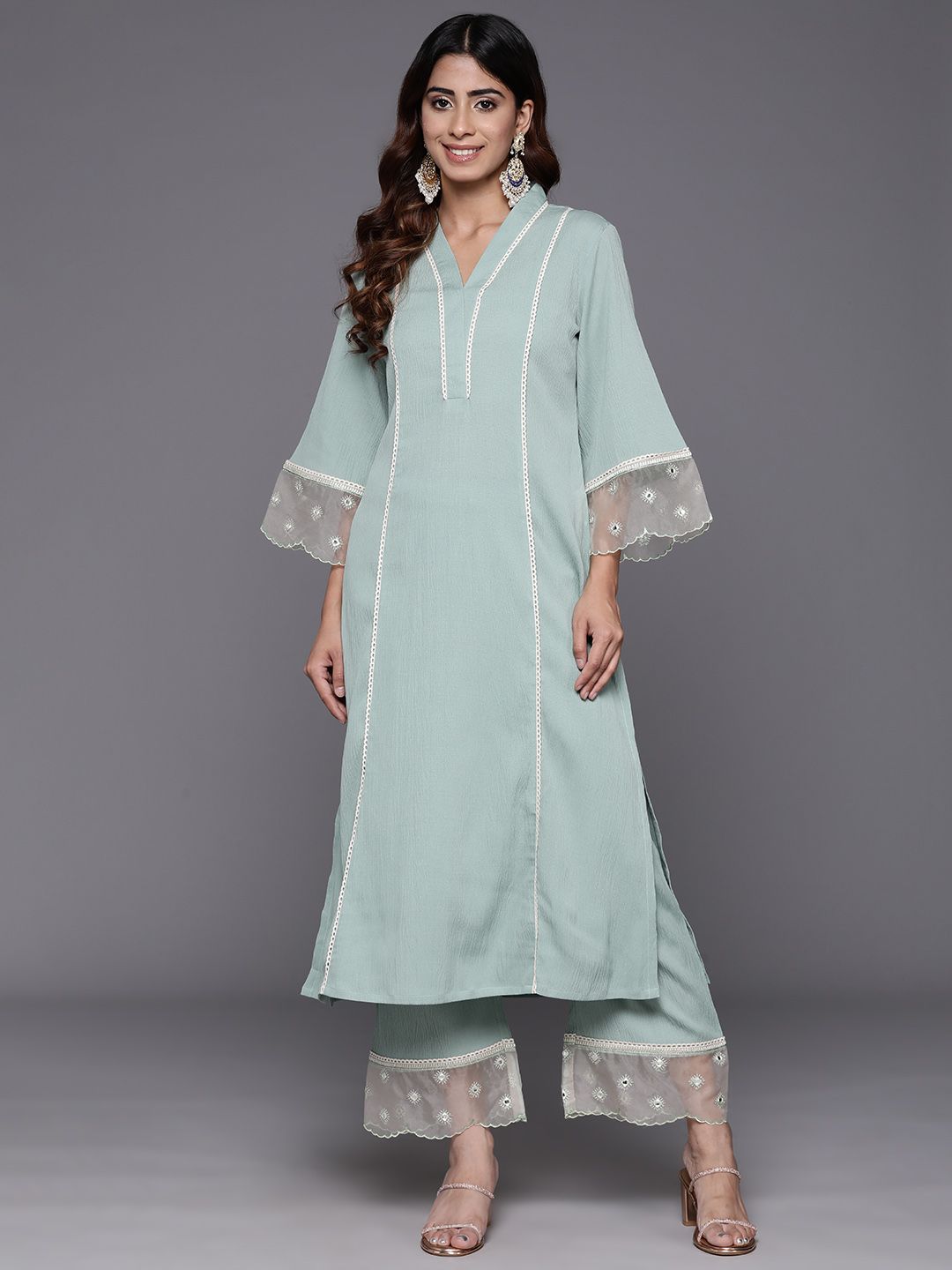Dhiyona VA Women's Regular Silk Crepe Kurta with Trousers
