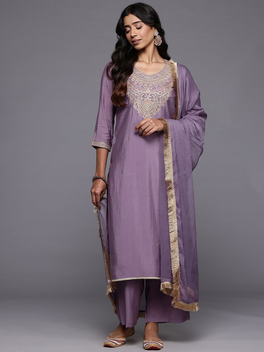 Dhiyona VA Women'sPaisley Embroidered Regular Kurta with Trousers & With Dupatta