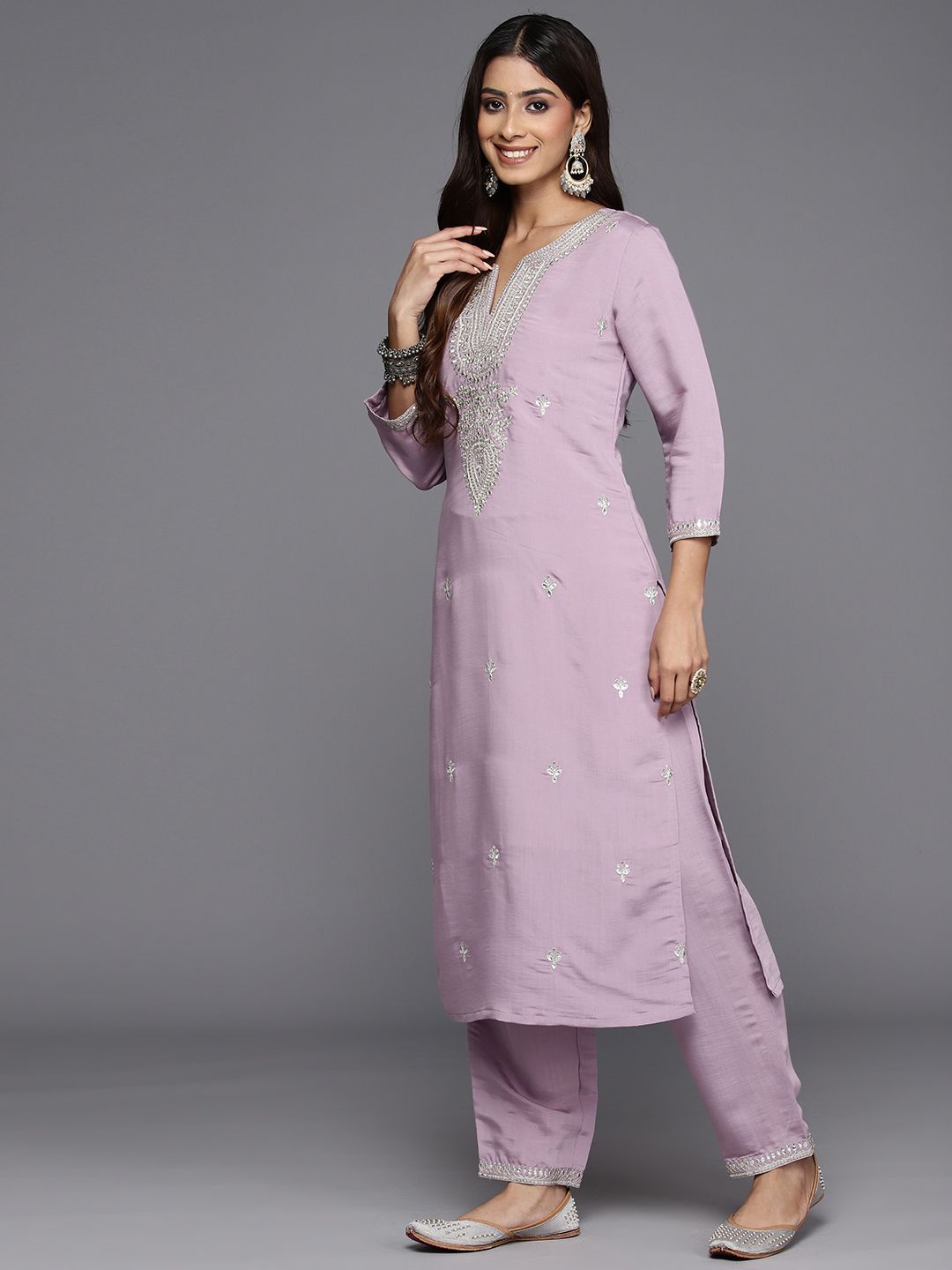 Dhiyona IE Ethnic Motifs Embroidered Regular Sequinned Kurta with Trousers & Dupatta