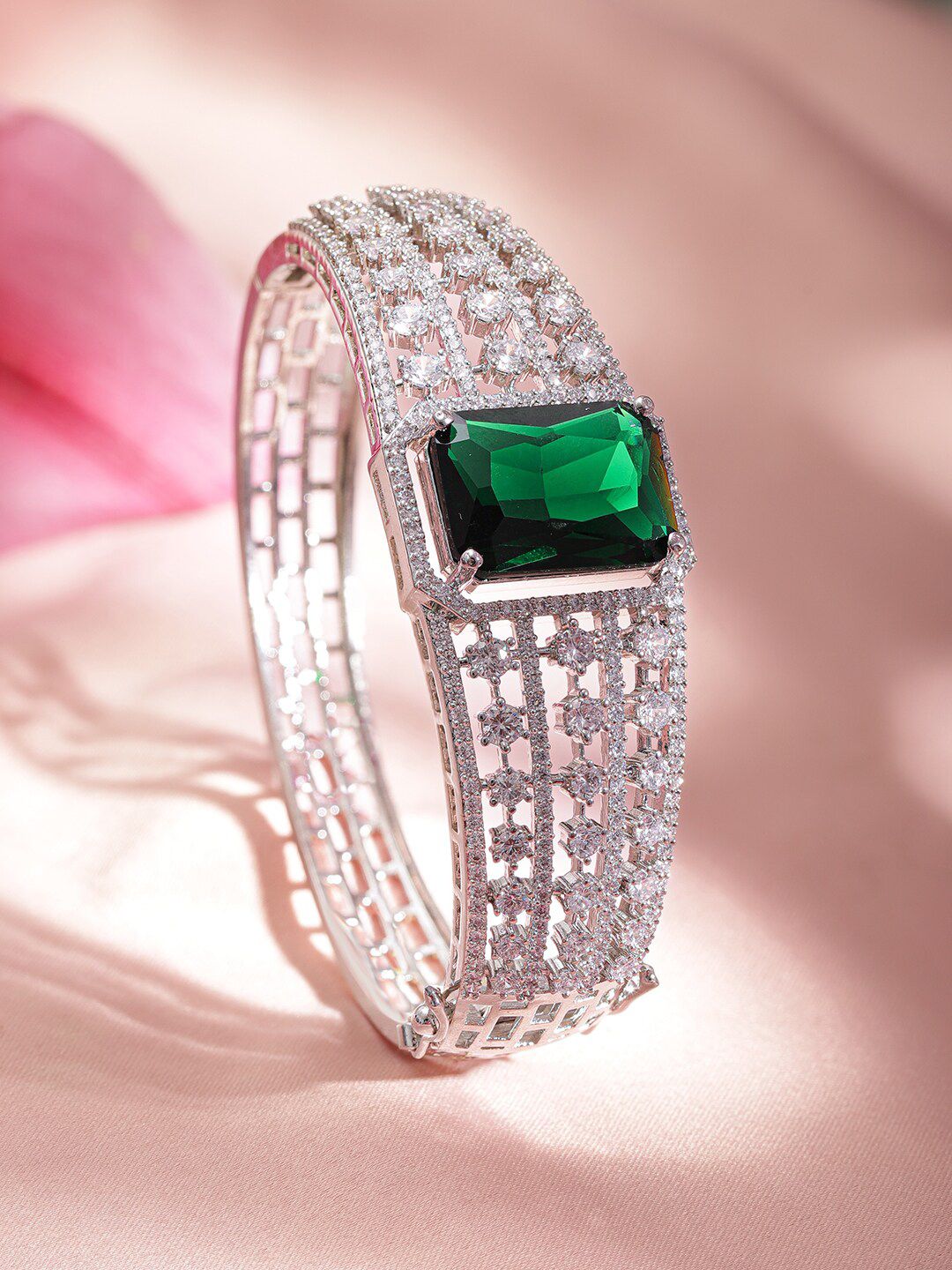 Dhiyona RJ Women's Cubic Zirconia Rhodium-Plated Kada Bracelet