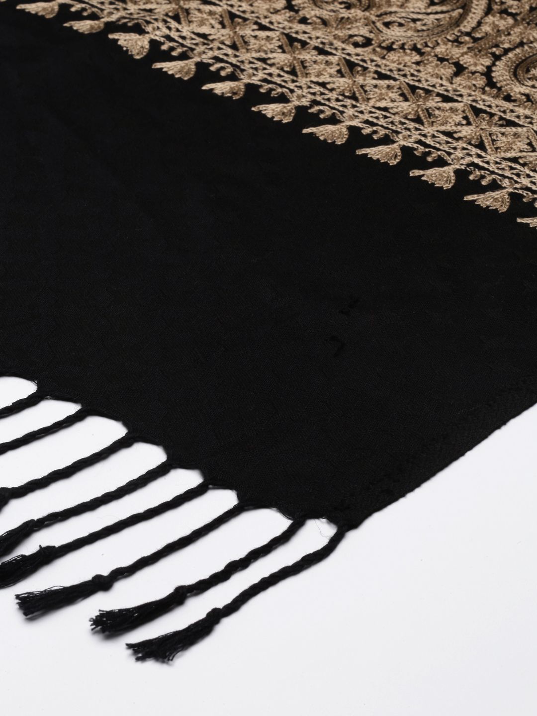 Dhiyona PA Women Black & Gold Embroidered Viscose Rayon Shawl