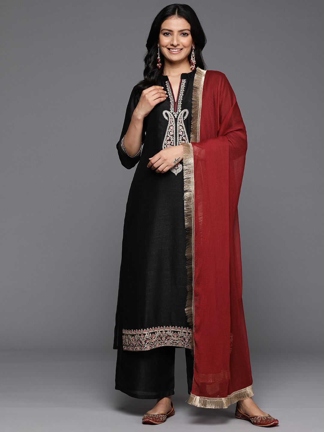 Dhiyona VA Women's Ethnic Motifs Embroidered Regular Kurta with Palazzos & With Dupatta