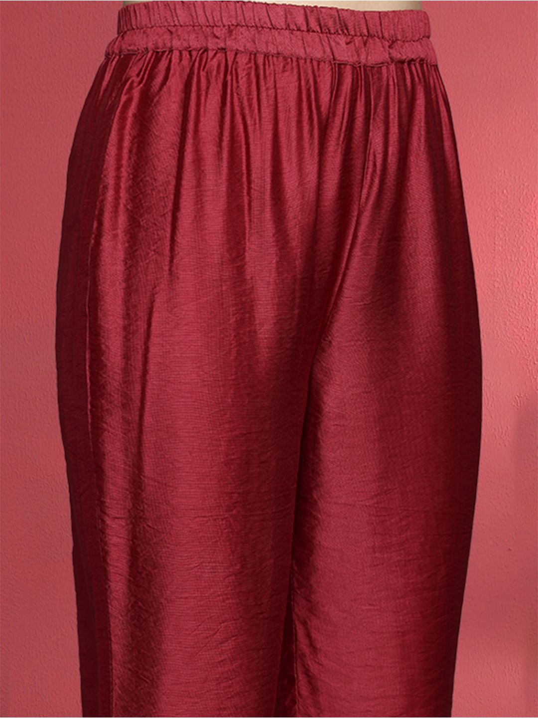 Dhiyona VA Women'sMaroon Floral Printed Beads and Stones Straight Kurta with Trousers & Dupatta