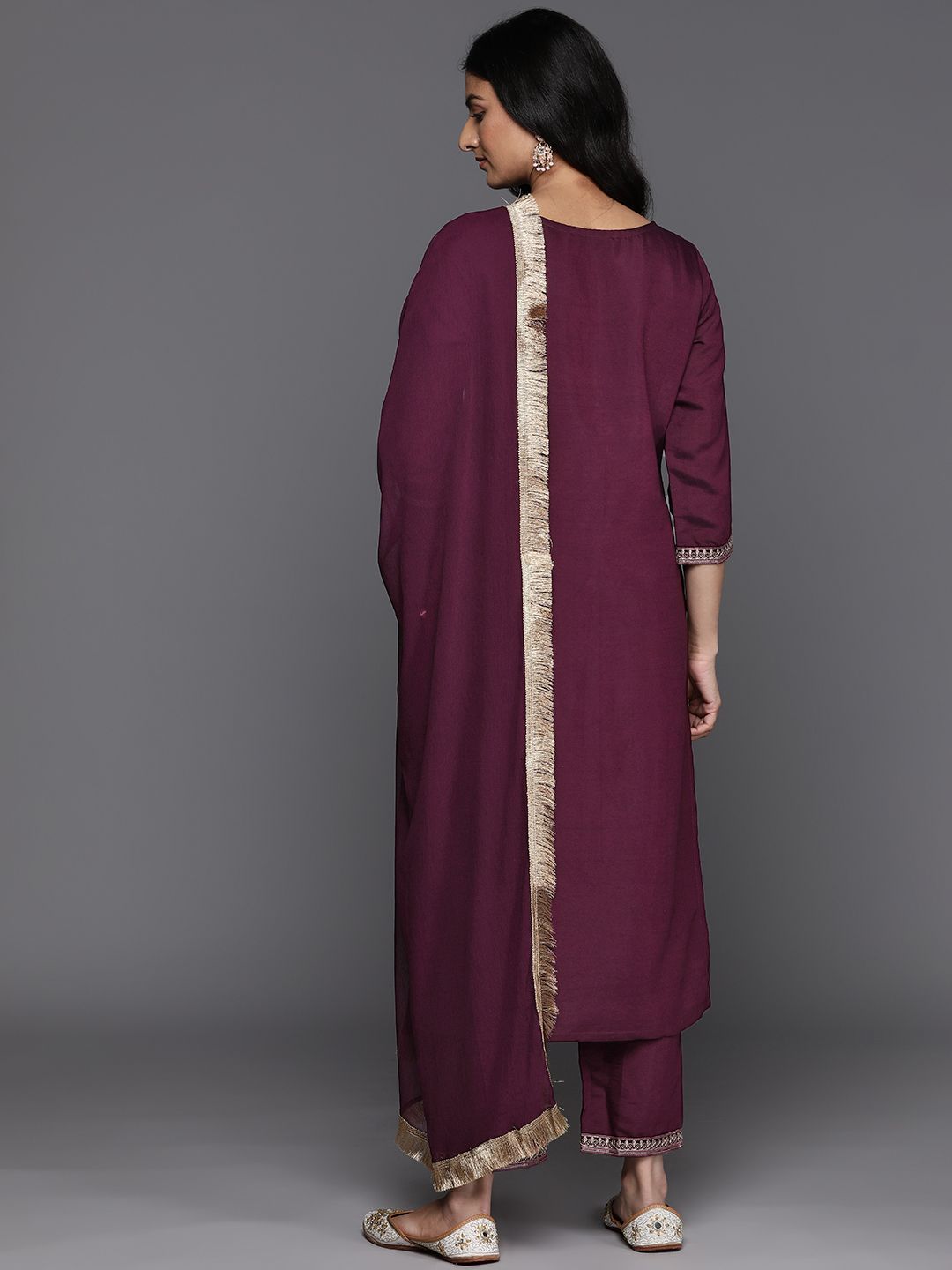 Dhiyona VA Women'sEthnic Motifs Embroidered Kurta With Trousers & Dupatta