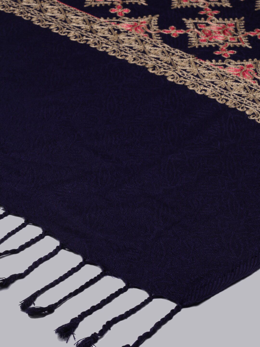 Dhiyona PA Women Navy Blue Aari Embroidered Kashmiri Shawl