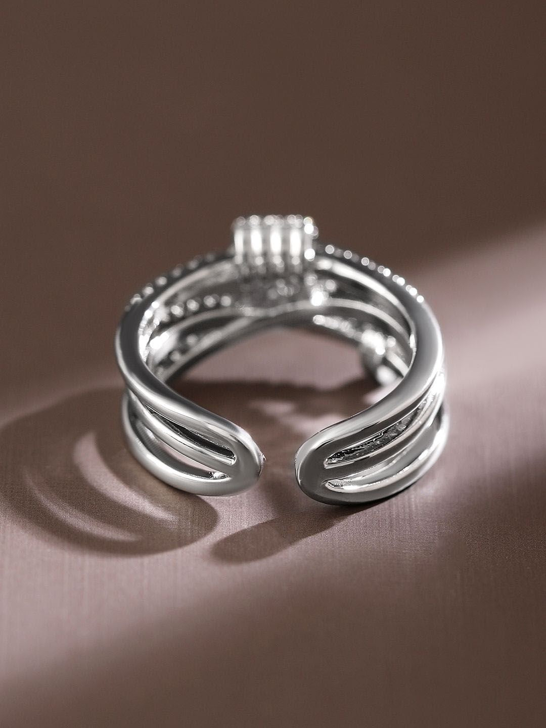 Dhiyona RJ Women's Rhodium Plated Multi Layered Cubic Zirconia Studded Openable Adjustable Ring