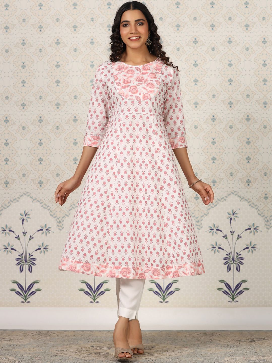 Dhiyona OD Floral Printed Gotta Patti Pure Cotton A-Line Kurta