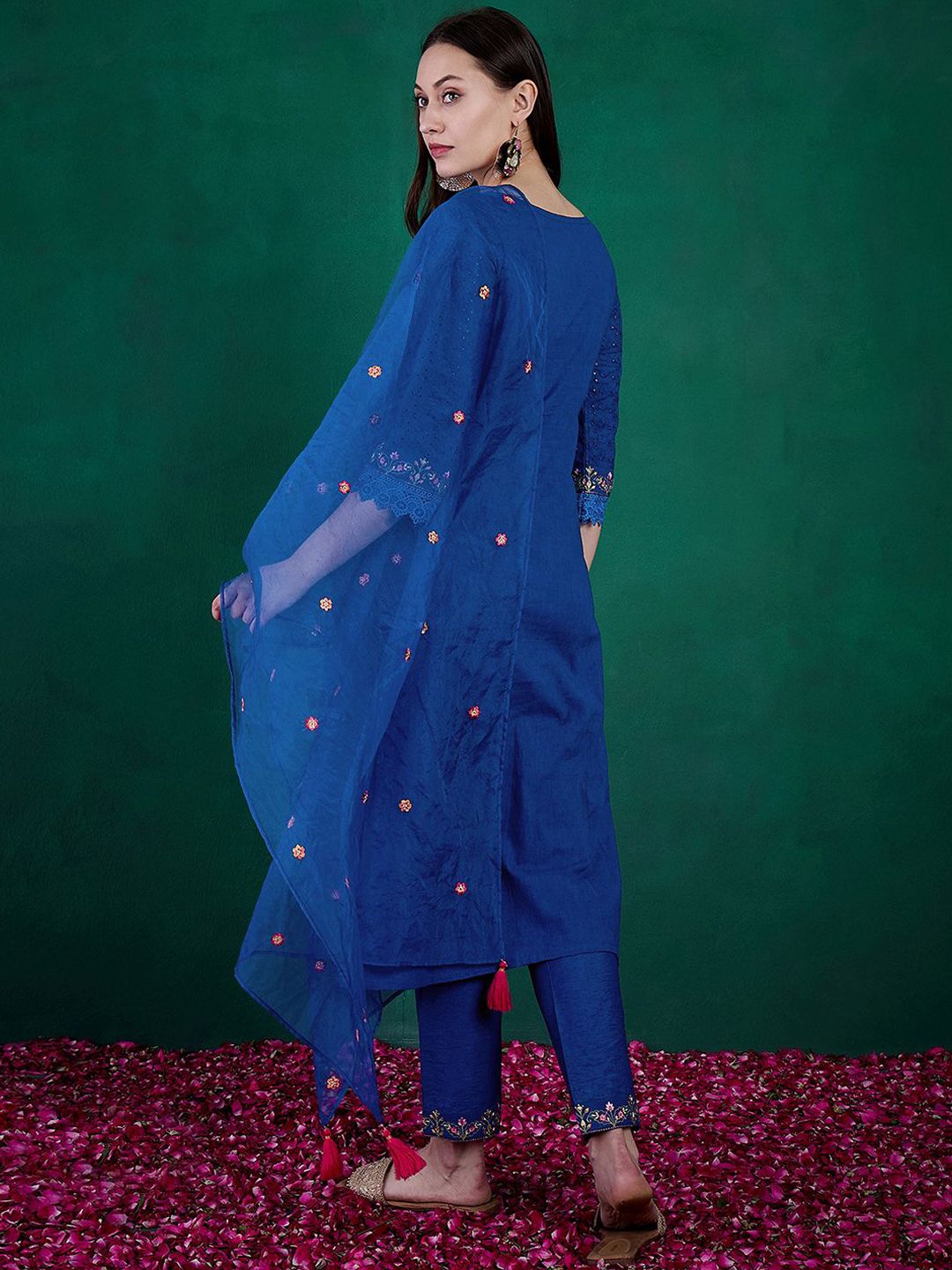 Dhiyona SN Women's Sequin Embroidered Straight Kurta & Trouser With Dupatta
