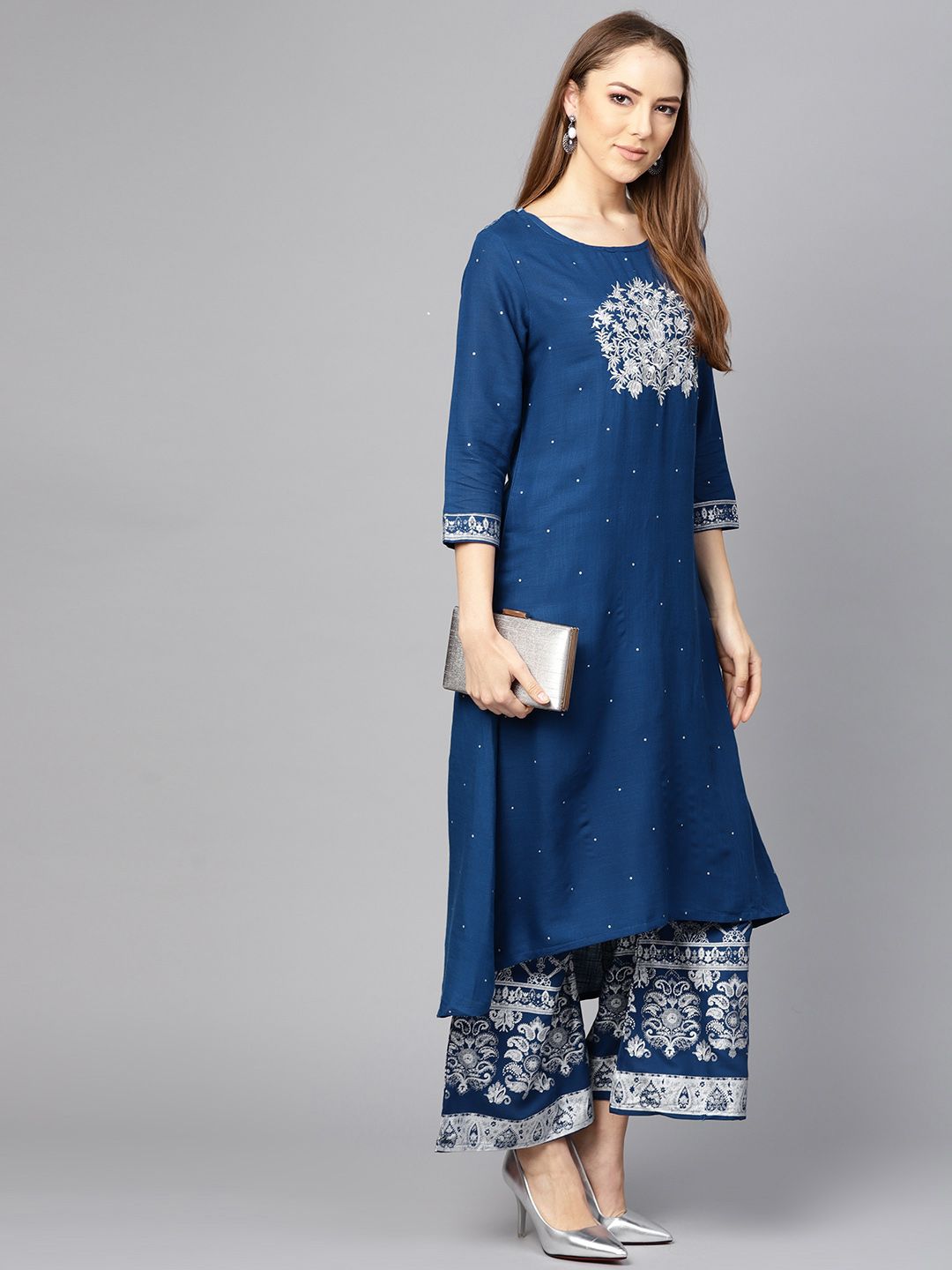 Dhiyona IS Women's Women Blue Printed Kurta with Palazzos