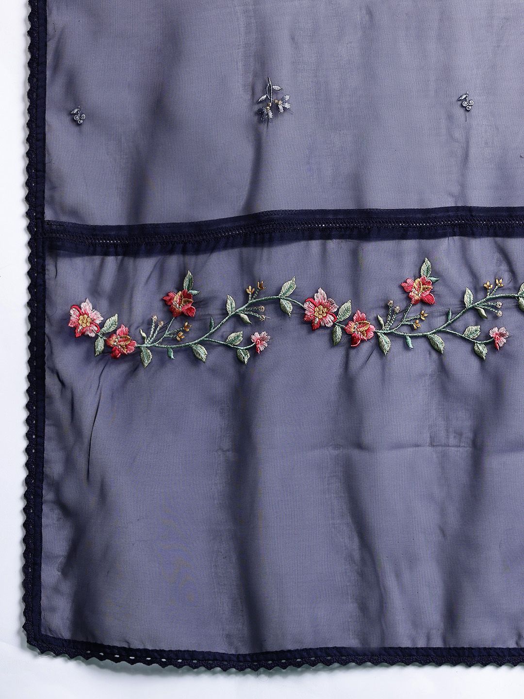 Dhiyona IE Plus Size Floral Embroidered Panelled Thread Work Kurta With Trousers & Dupatta