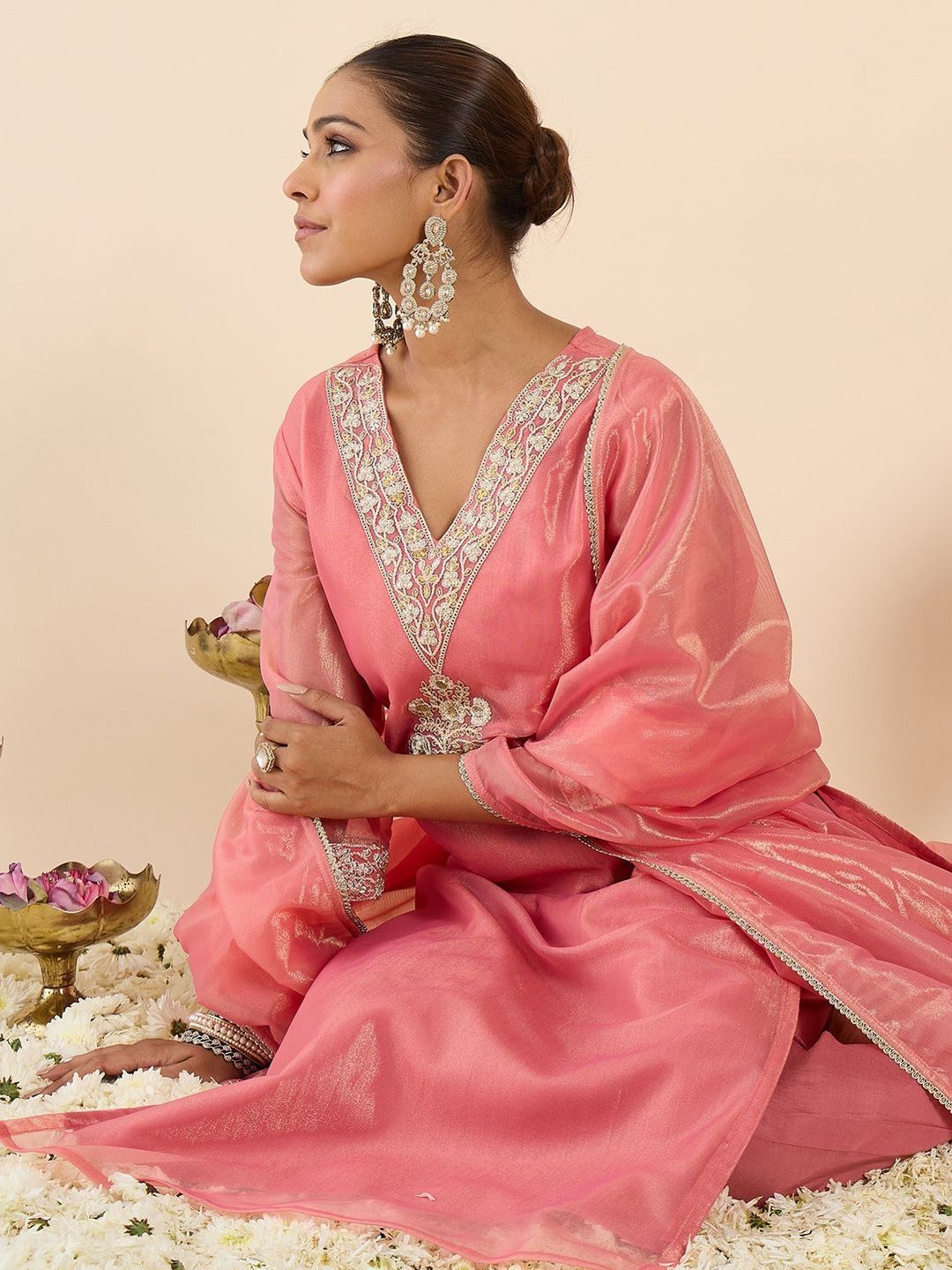 Women Ethnic Motifs Embroidered Regular Thread Work Kurta with Trousers & With Dupatta