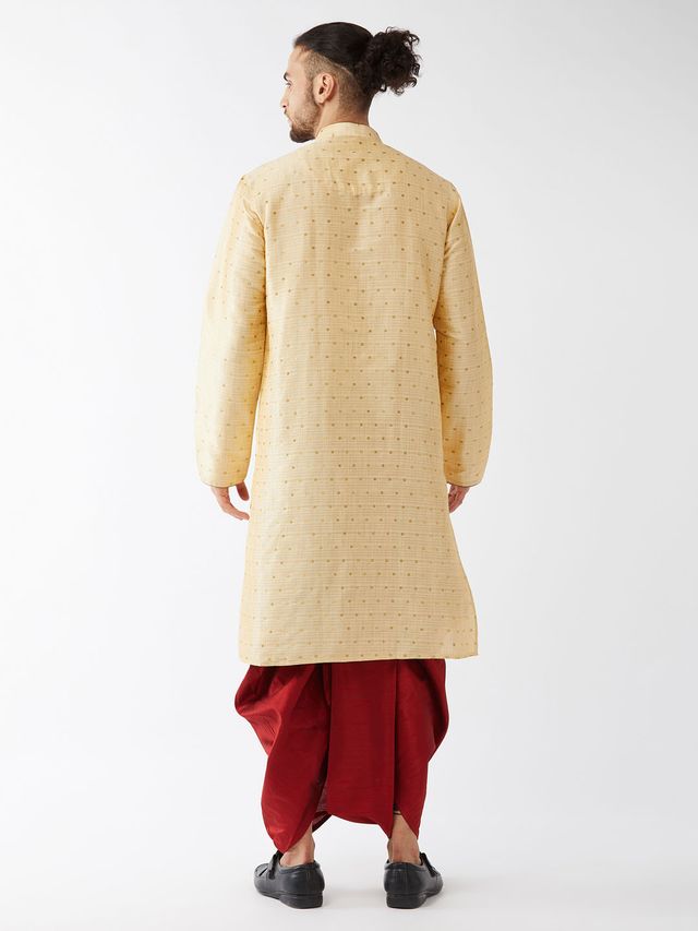 Men's Beige Silk Blend Straight Kurta and Dhoti Set