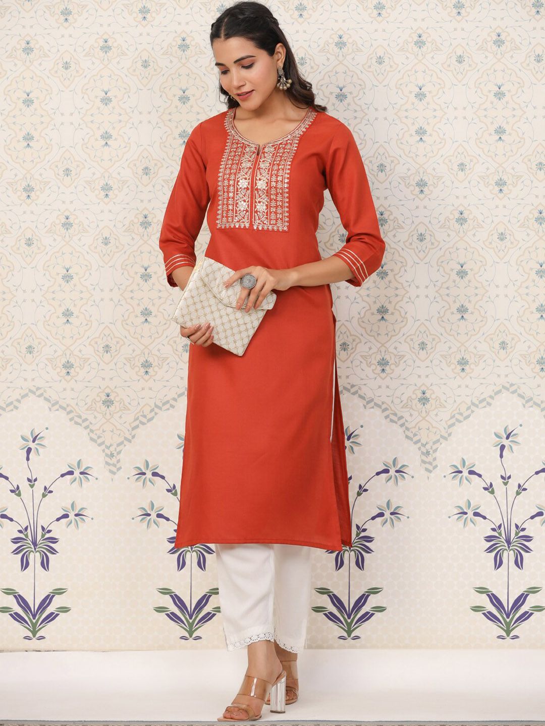 Dhiyona OD Ethnic Motifs Embroidered Straight Kurta