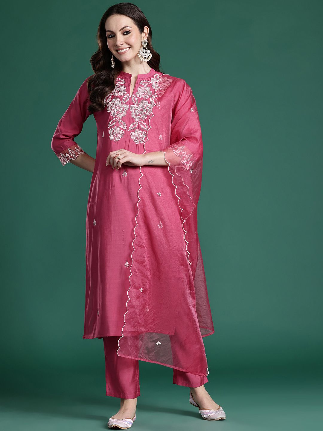 Dhiyona IE Ethnic Motifs Embroidered Thread Work Kurta with Trousers & With Dupatta
