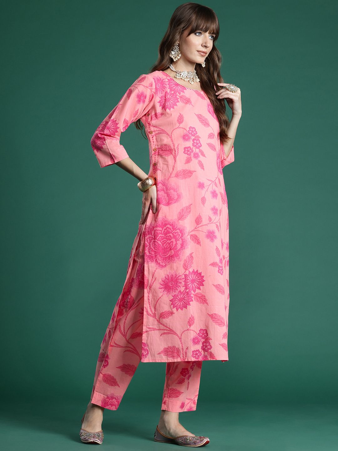Dhiyona IE Floral Printed Pure Cotton Kurta with Trousers & With Dupatta