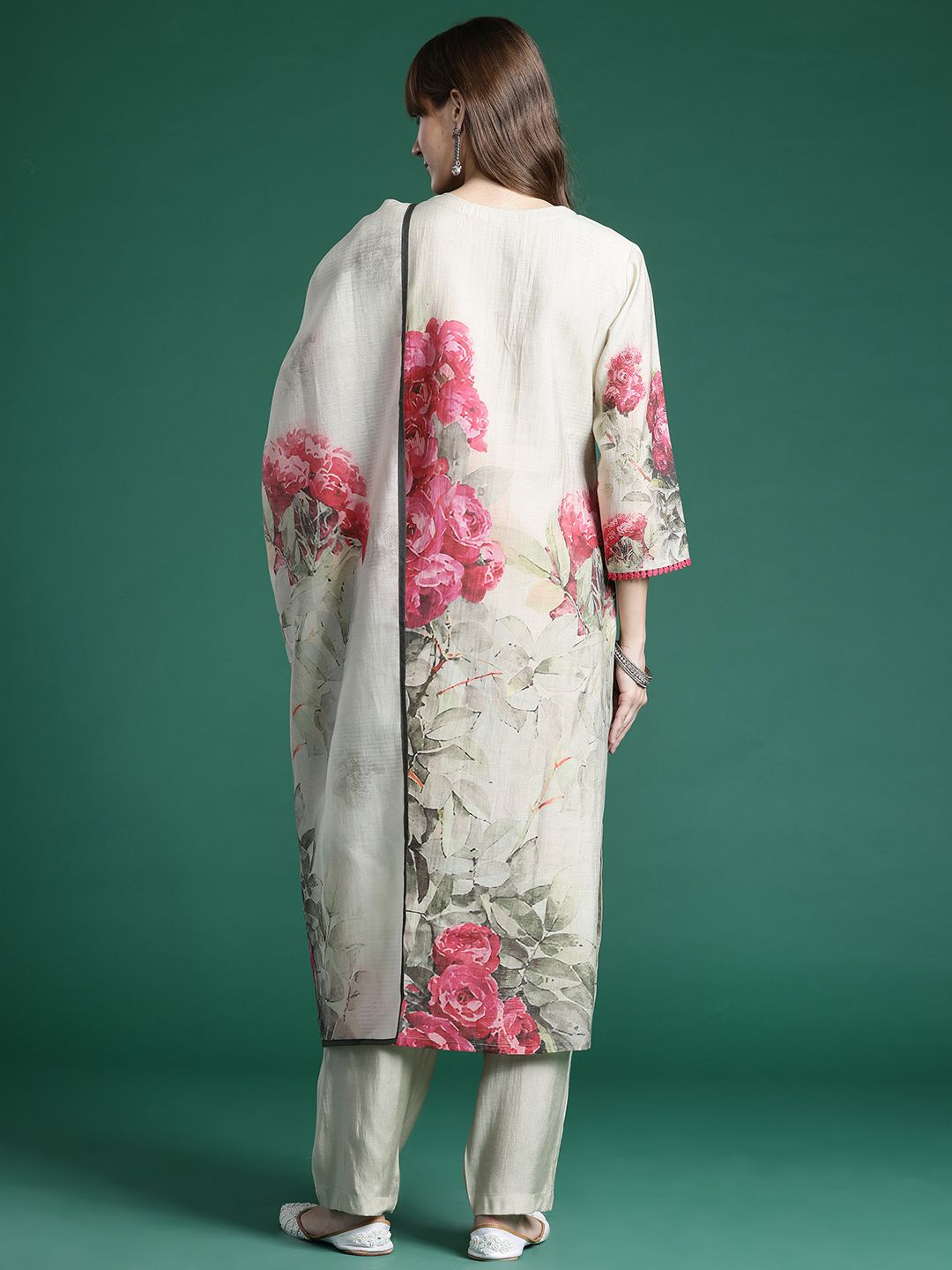 Dhiyona IE Floral Printed Regular Kurta with Trousers & Dupatta