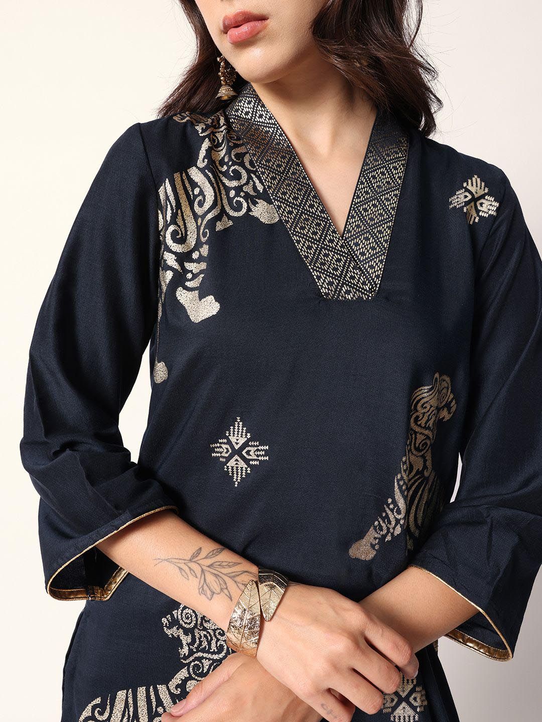 Dhiyona IS Women's Women Ethnic Motifs Printed Regular Kurta & Trousers