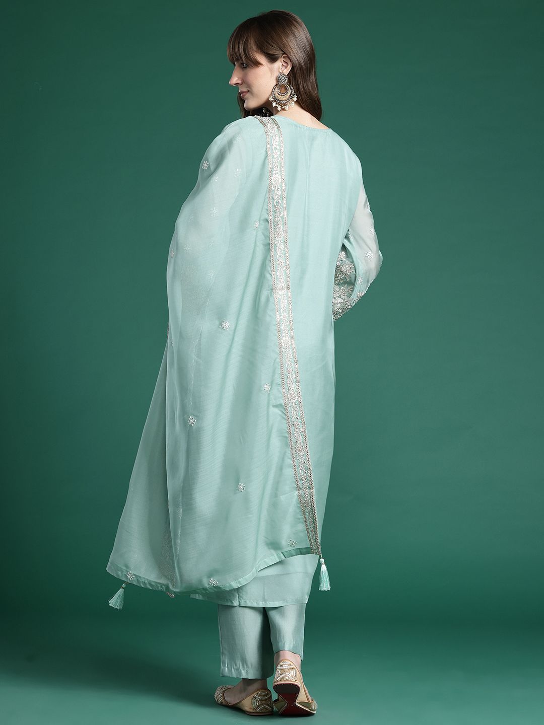 Ethnic Motifs Embroidered Regular Mirror Work Kurta with Trousers & Dupatta