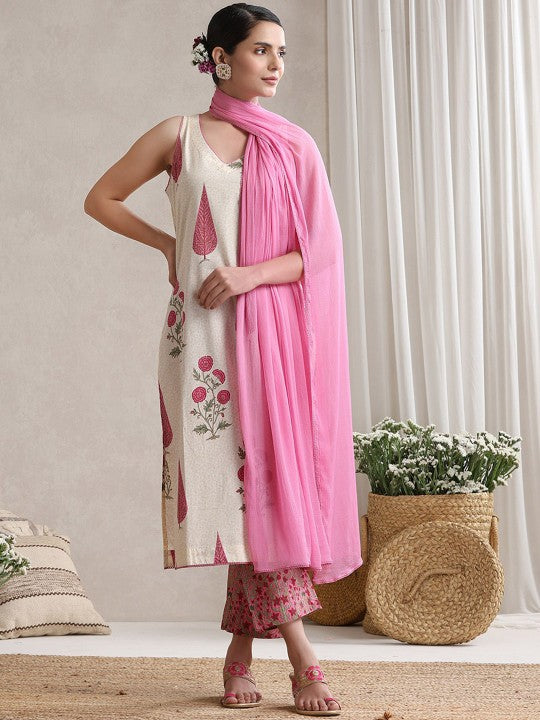 Women's Women Floral Printed Regular Pure Cotton Kurta with Palazzos & With Dupatta