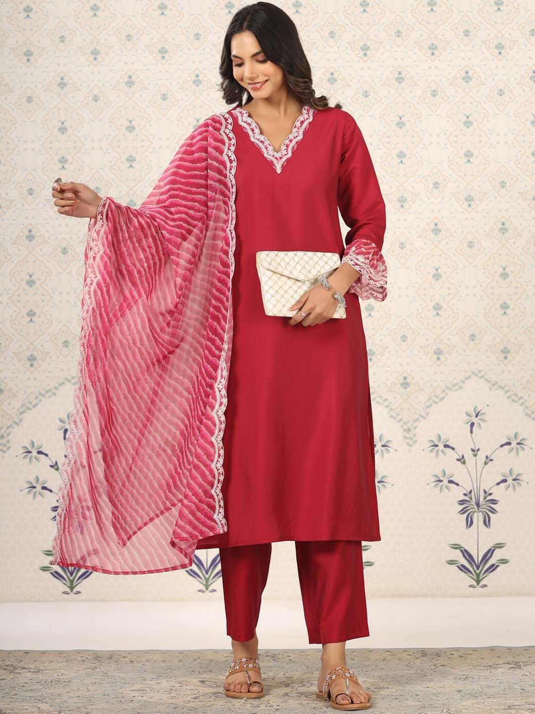 Dhiyona OD Women Ethnic Motifs Yoke Design Regular Thread Work Kurta with Trousers & With