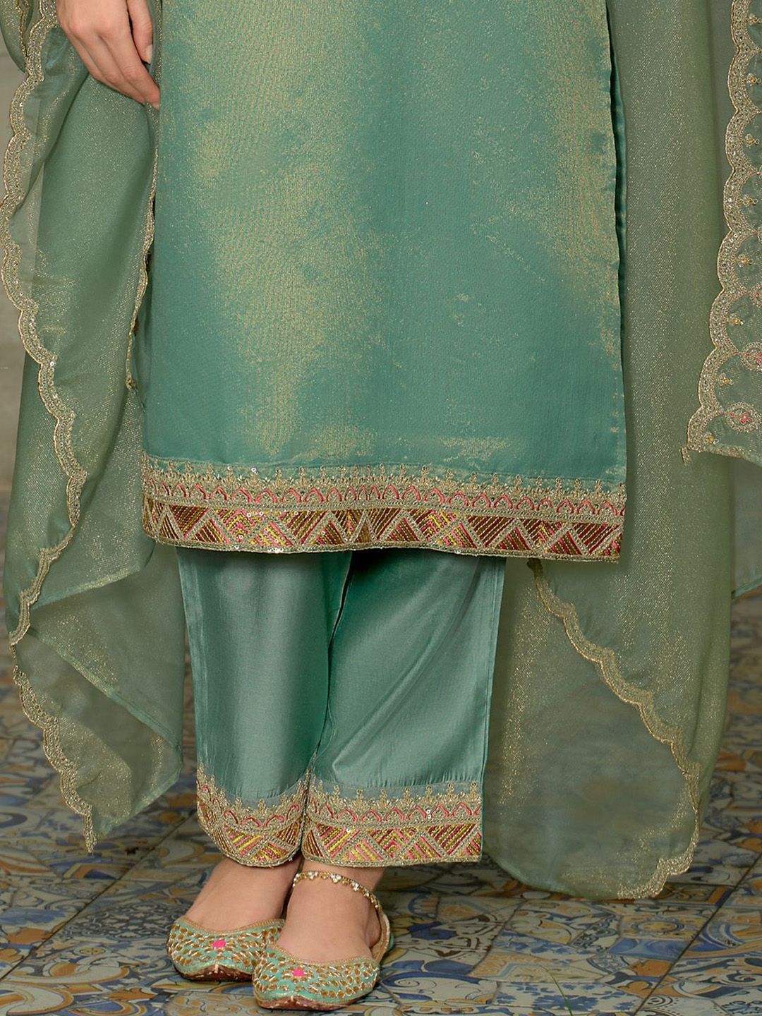 Dhiyona IE Women's Ethnic Motifs Embroidered Kurta with Trousers & Dupatta