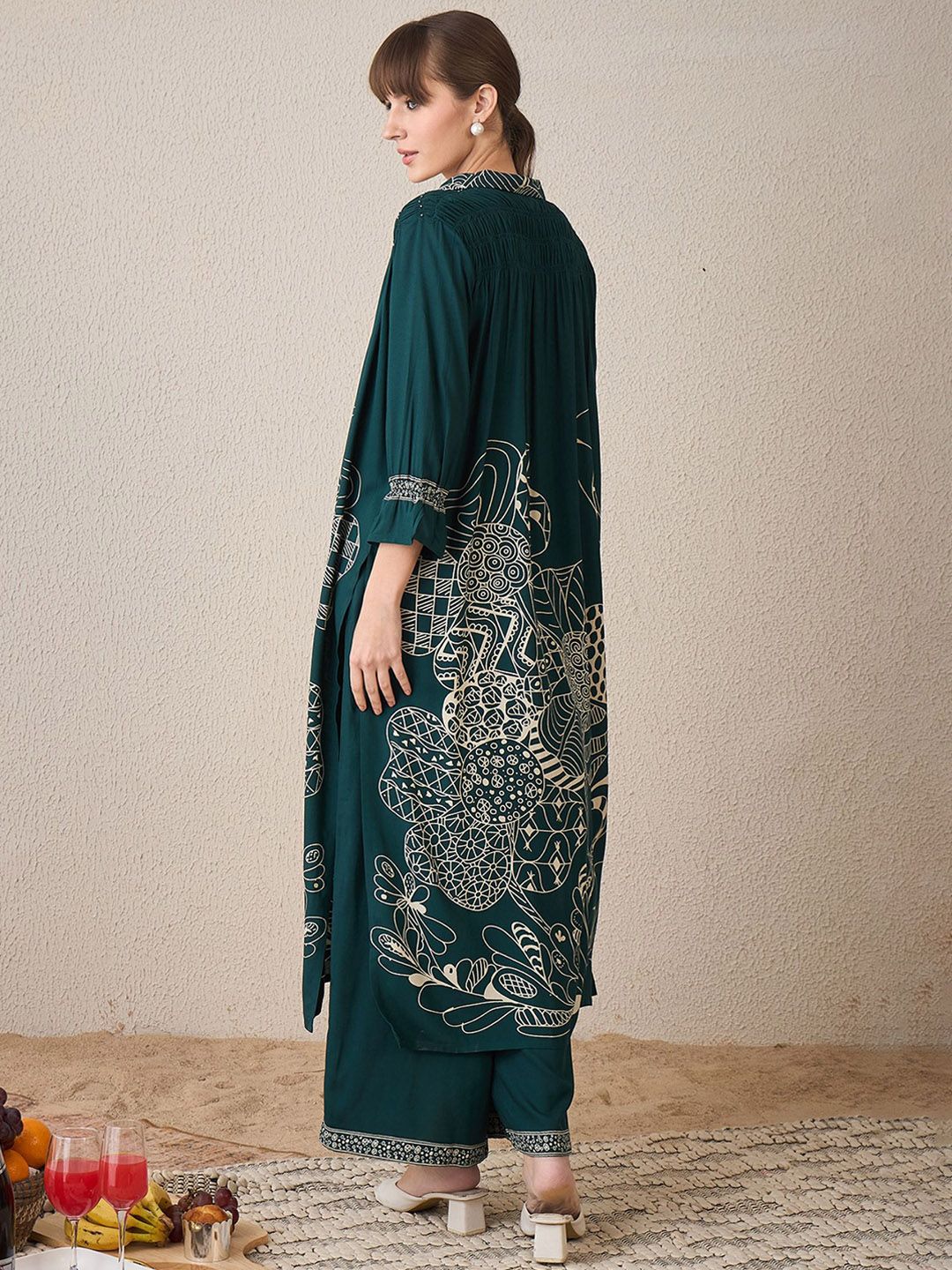 Dhiyona IE Printed Three-Quarter Sleeves Tunic With Palazzo