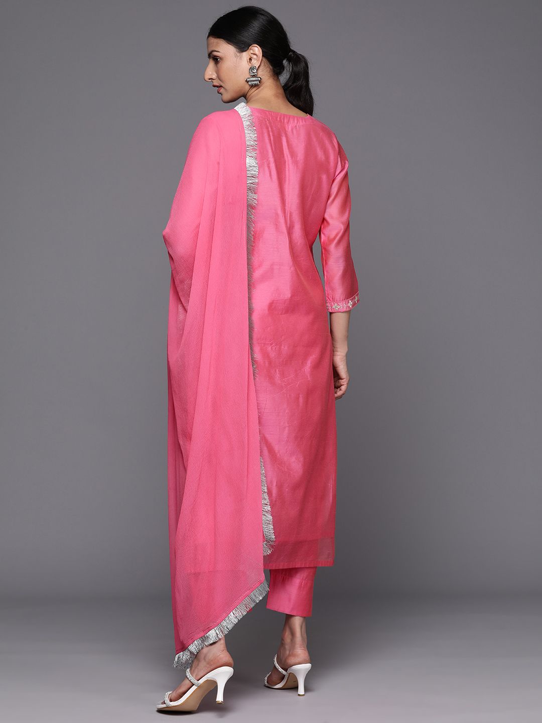 Dhiyona VA Women's Pink Yoke Design Kurta with Trousers & With Dupatta