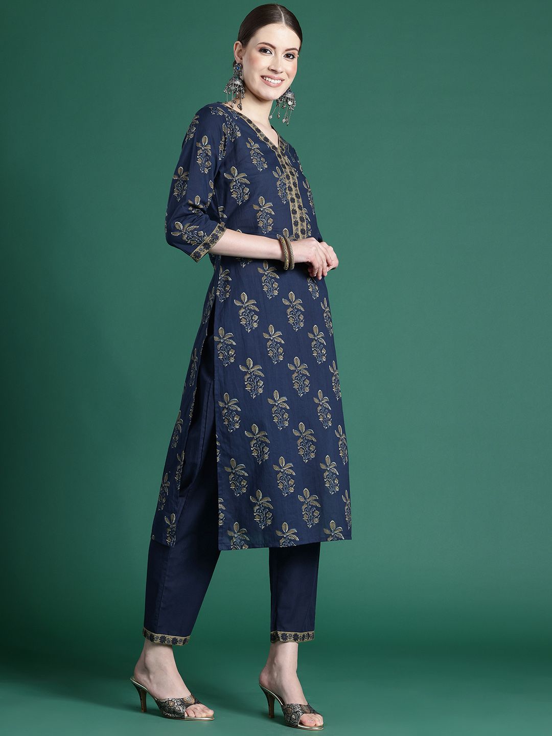 Dhiyona IE Floral Printed Pure Cotton Kurta With Trousers & Dupatta