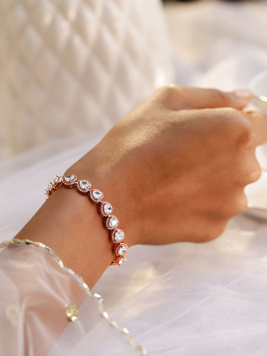 Dhiyona RJ Women's 18K Rose Gold Plated AAA Cubic Zirconia Studded Heart Tennis Bracelet