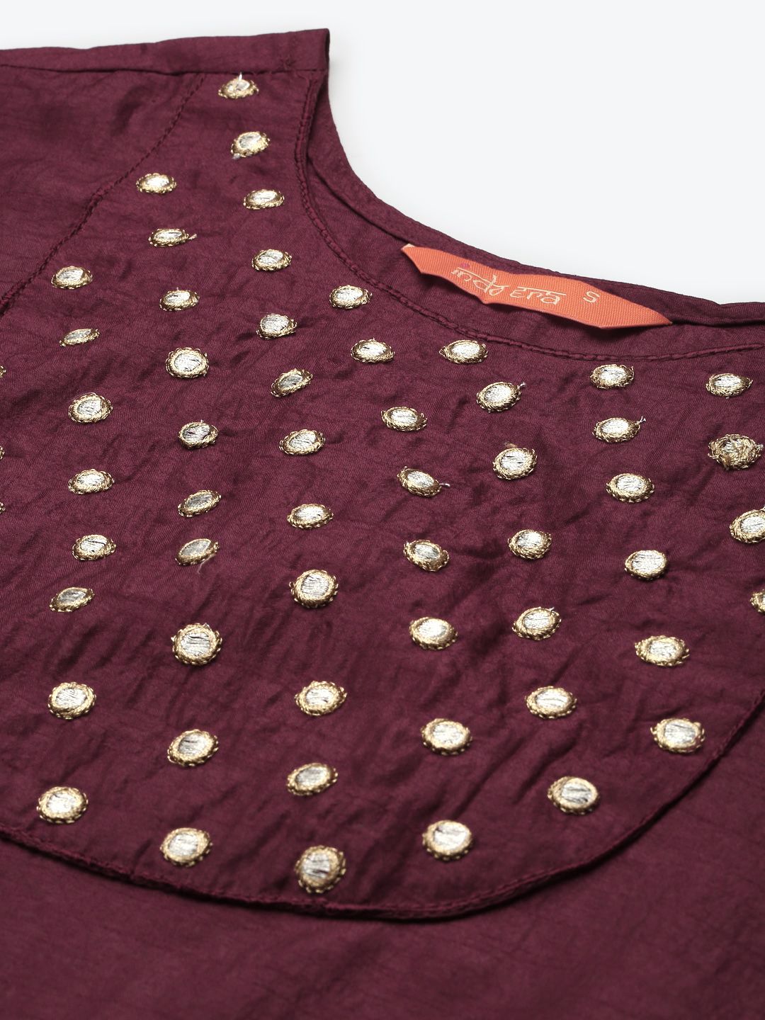 Dhiyona IE Women Maroon Yoke Design Regular Mirror Work Kurta with Palazzos