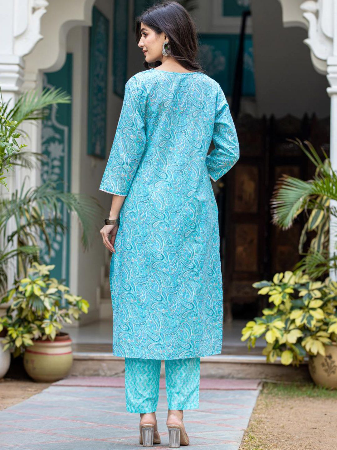 Dhiyona VA Women'sPaisley Printed Regular Mirror Work Kurta with Trouser & Dupatta