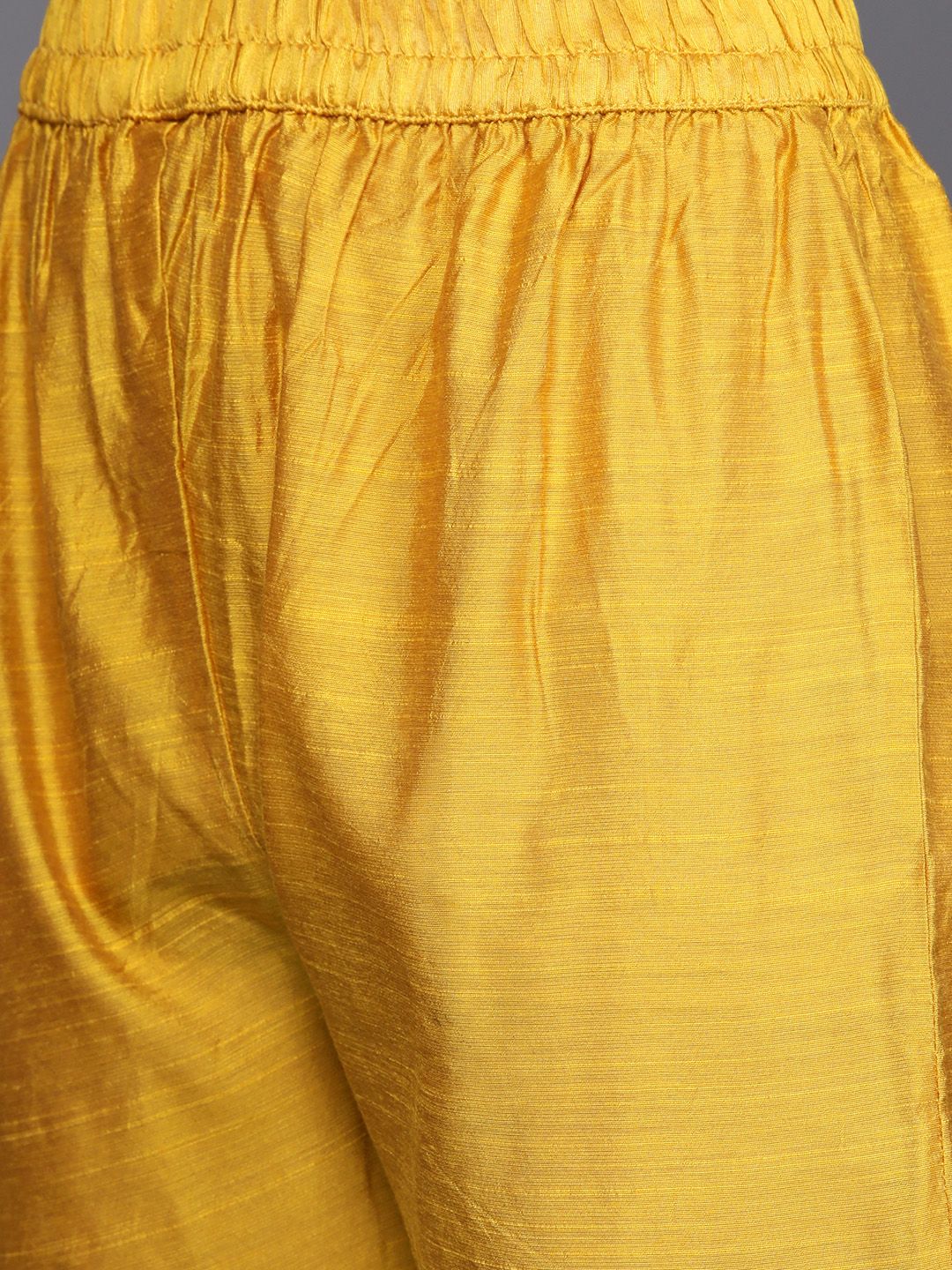 Dhiyona VA Women's Mustard Yellow & Pink Yoke Design Kurta with Trousers & Dupatta