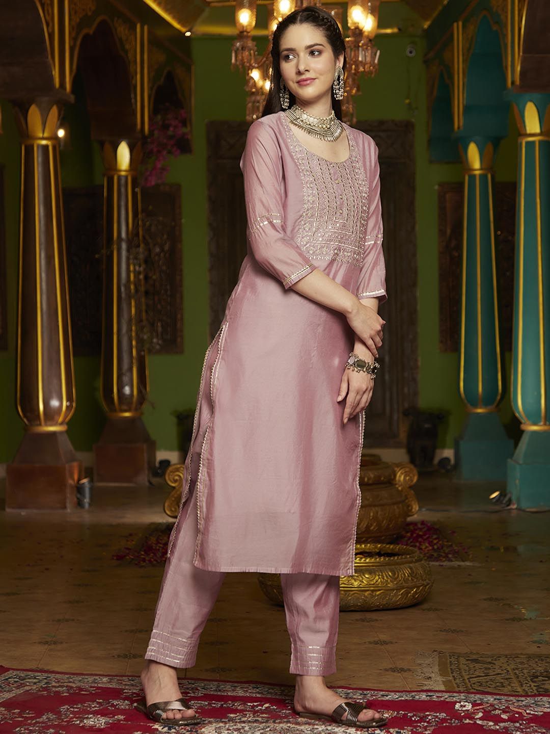 Dhiyona SN Women's Embroidered Straight Kurta With Trouser & Dupatta Set