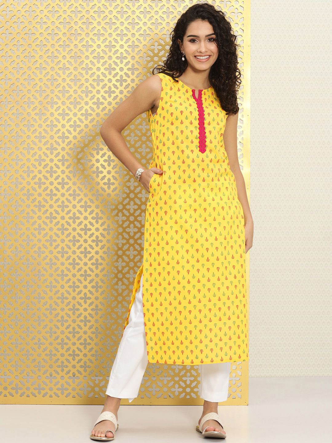 Dhiyona OD Women Yellow Ethnic Motifs Printed Rozana Straight Kurta