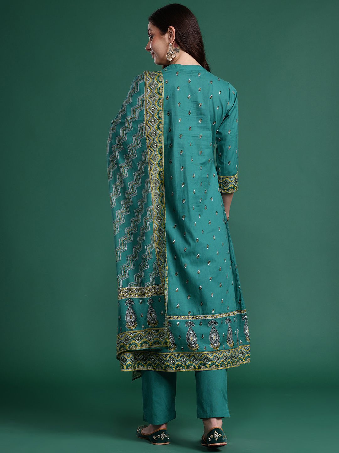 Dhiyona IE Ethnic Motifs Embroidered Pure Cotton Kurta with Trousers & With Dupatta