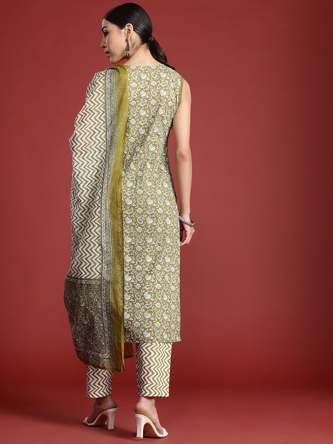 Paisley Printed Regular Pure Cotton Kurta with Trousers & With Dupatta