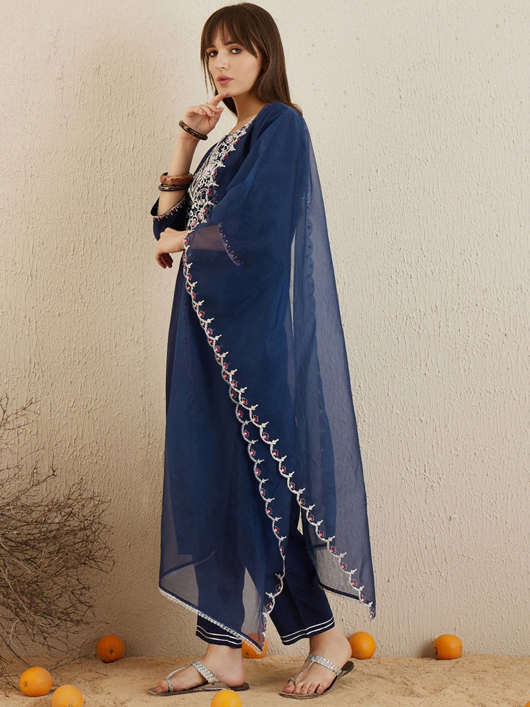 Ethnic Motifs Embroidered Regular Aari Work Kurta with Trousers & With Dupatta