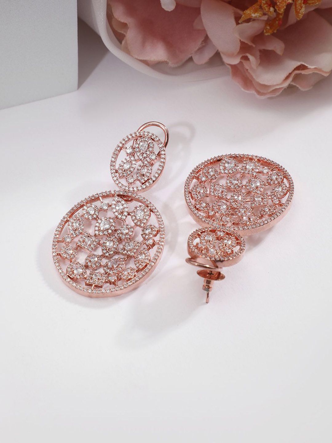 Dhiyona RJ Women's 18K Rose Gold-Plated White Cubic Zirconia Studded Premium Drop Earrings