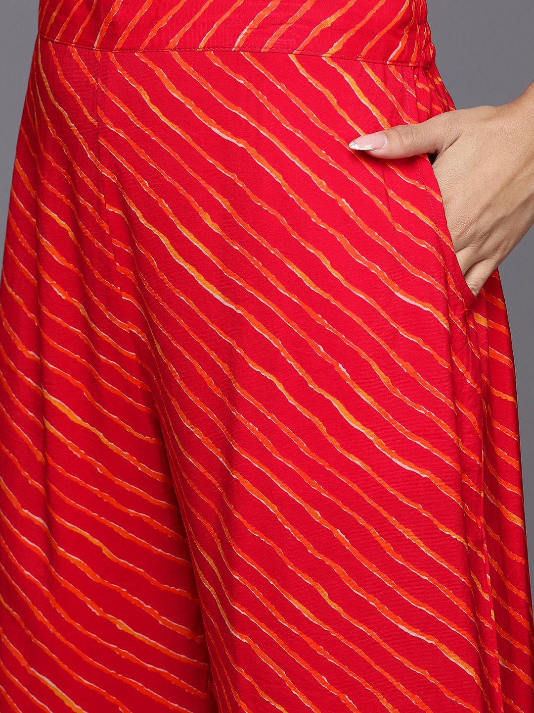 Dhiyona LB Women's Bandhani Printed Pleated Mirror Work Kurta with Trousers & Dupatta