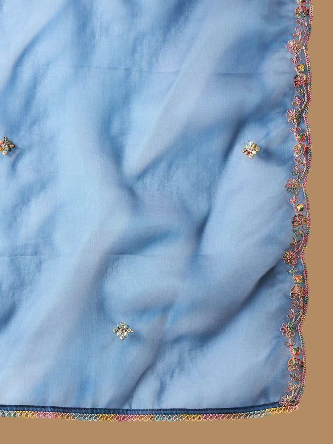 Dhiyona IE Women Ethnic Motifs Embroidered Regular Liva Kurta with Trousers & With Dupatta