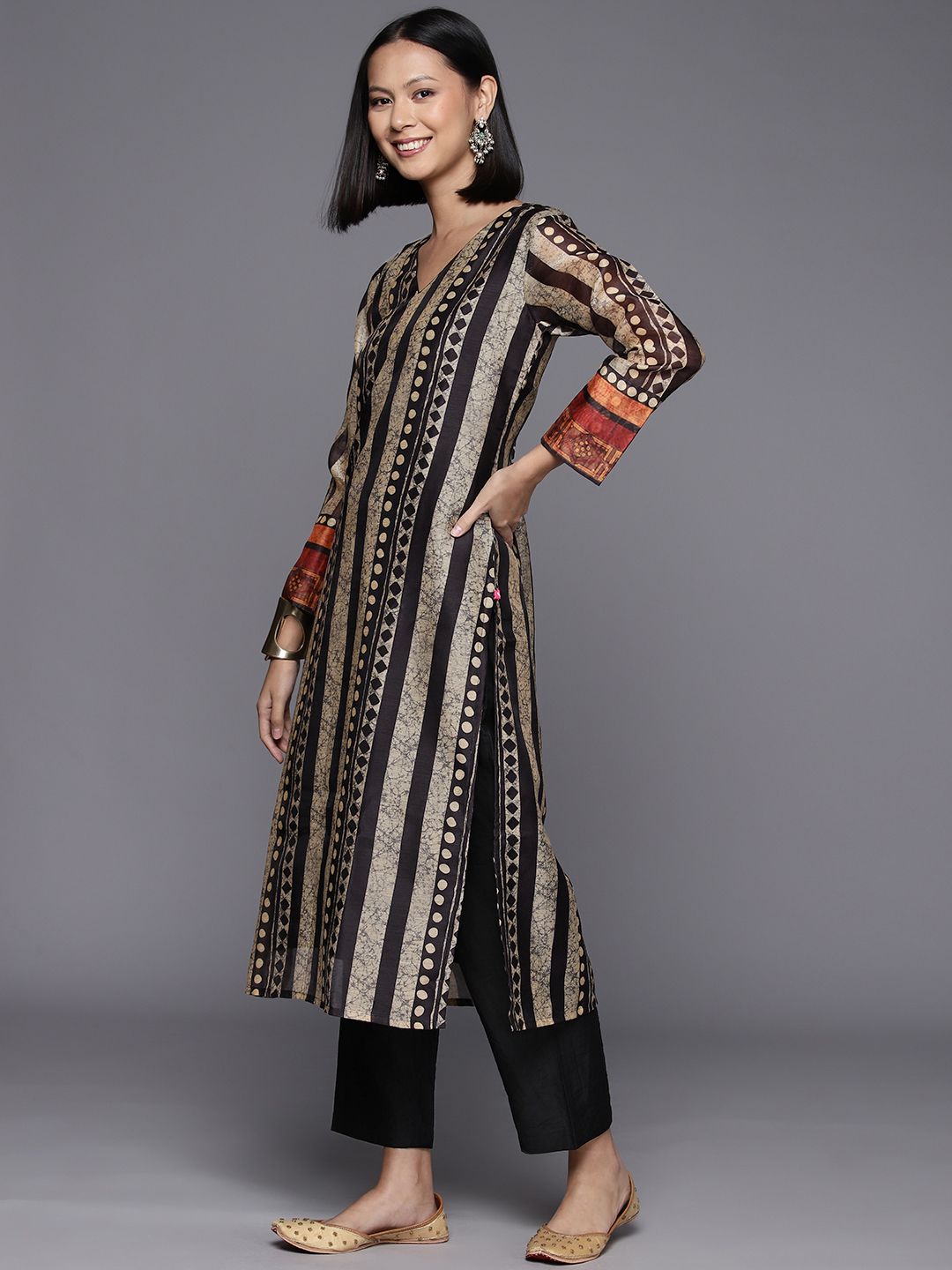Dhiyona VA Women'sPrinted Regular Chanderi Cotton Kurta with Trousers & Dupatta