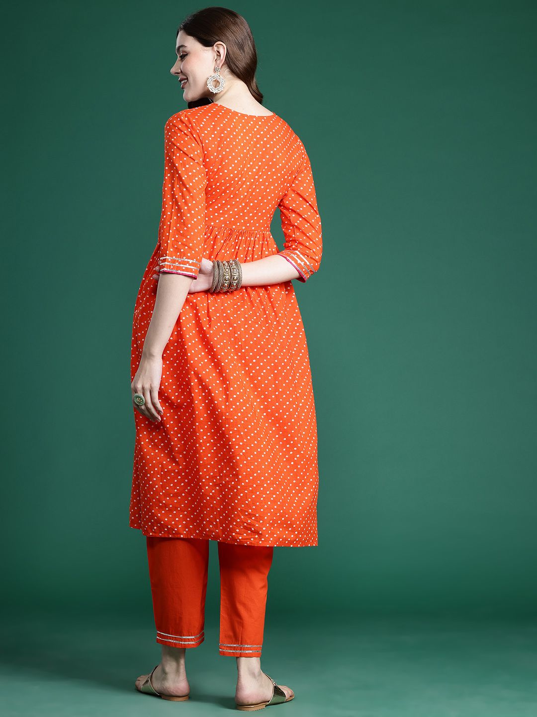 Dhiyona IE Bandhani Embroidered Empire Pure Cotton Kurta with Trousers