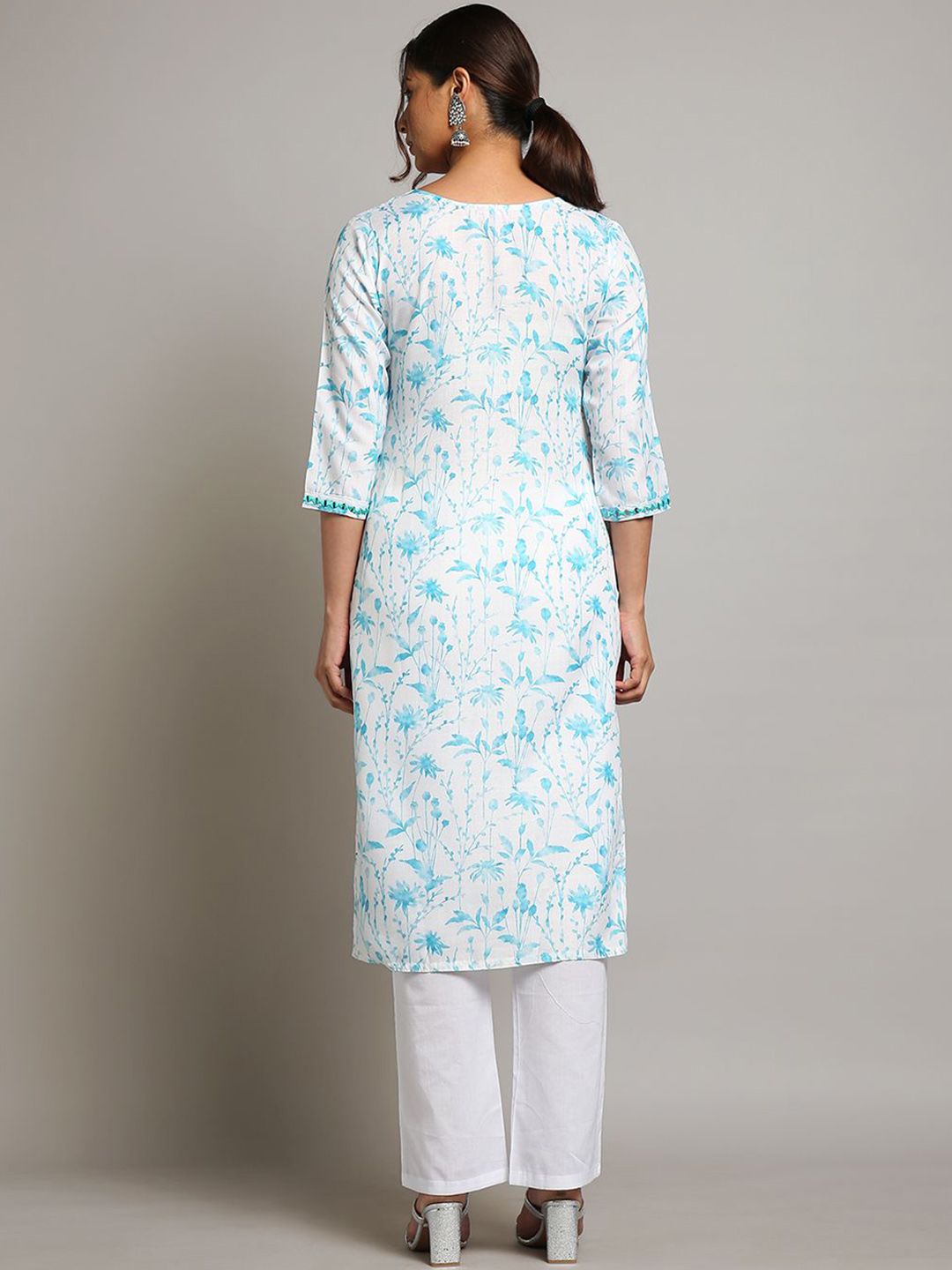 Dhiyona OD Floral Printed Sequinned Linen Kurta with Trousers & Dupatta