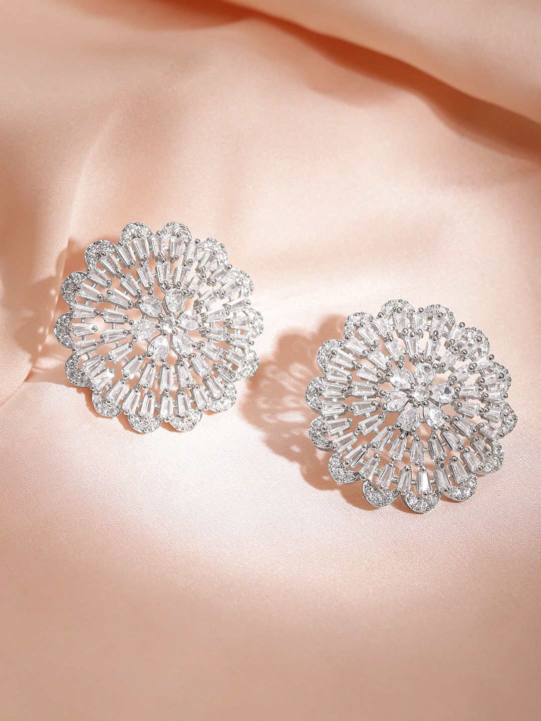 Dhiyona RJ Women's Rhodium-Plated Cubic Zirconia Studded Studs Earrings