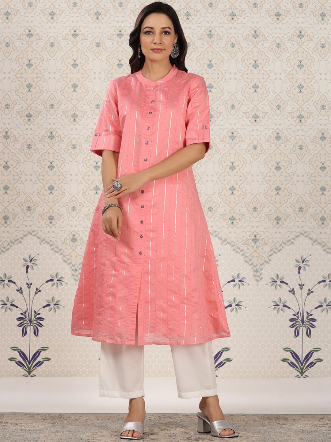 Dhiyona OD Striped Gotta Patti Sequinned A-Line Kurta