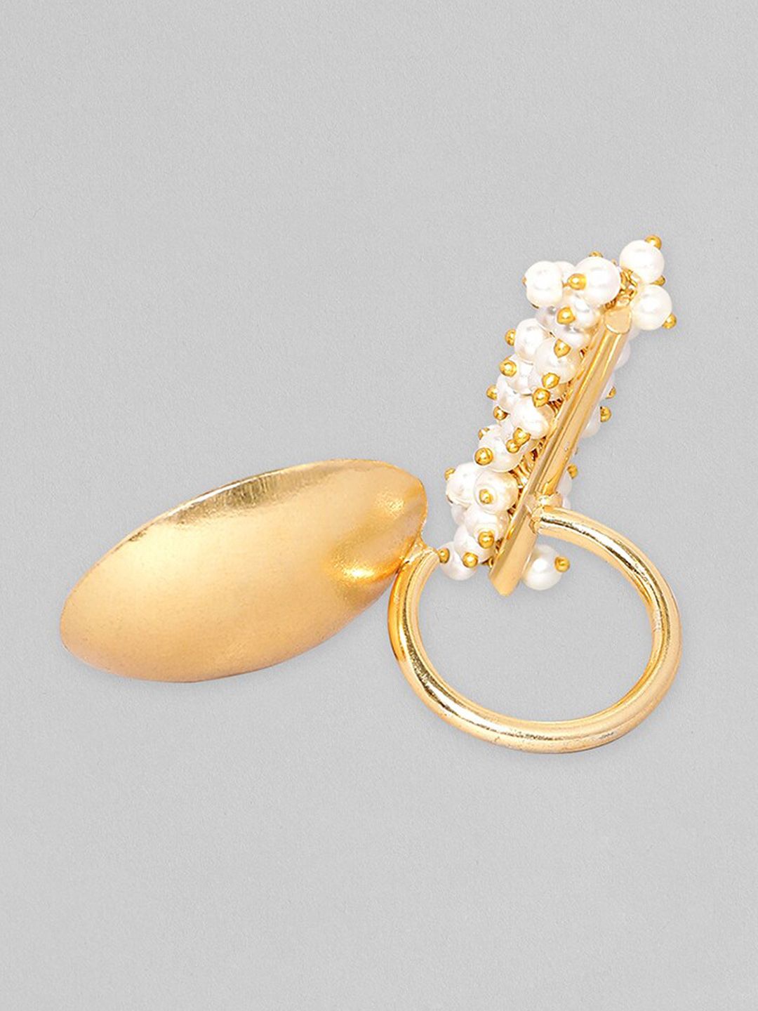 Dhiyona RJ Women's Gold-Plated & White Pearl Beaded Adjustable ring